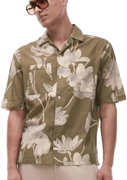 MANGO Men's Floral-Print Cotton Shirt