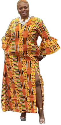 African Inspired Ankara Print Maxi Dress with Bell Sleeves and Side Slit