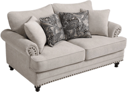 Farmhouse Beige Linen-like Loveseat with Rolled Arm and Nailhead Trim, Couch for Living Room