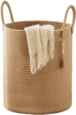 Jute Rope Laundry Hamper Basket, 58L Tall Woven Collapsible Baskets for Blanket Organizing Clothes Hamper for Laundry Bedroom Storage Tall (58L) (15"Wx20"H) Jute