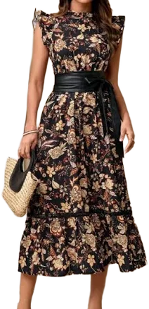 Elegant Floral Print Cinched Waist Dress