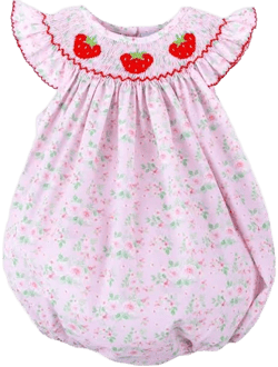 Classic Whimsy Strawberry Bloom Smocked Angel Sleeve Dress