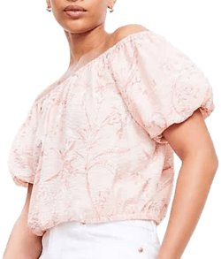 Women's Loft Bird Toile Off The Shoulder Bubble Top