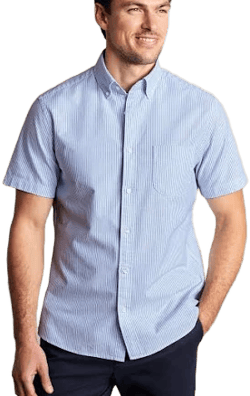 Men's Charles Tyrwhitt Washed Oxford Stripe Short Sleeve Cotton Shirt
