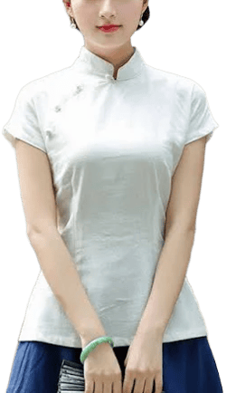 imallure White Linen Qipao / Cheongsam T-Shirt Top