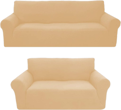 LinenTopia 2-Piece Sofa and Loveseat Slipcovers, Couch and Loveseat Covers Set, Form fit Stretch, Wrinkle Free, Furniture Protector, Premium Brushed Sofa Covers for Living Room (Beige/Cream)