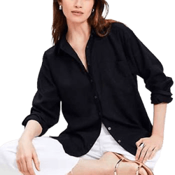 Loft Women's Oversized Linen Blend Shirt with Pocket