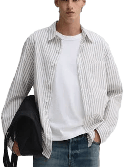 Men H&M striped Loose-Fit Poplin Shirt
