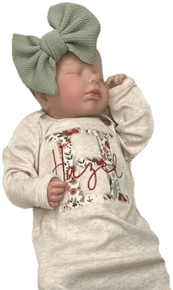 Personalized Vintage Floral Baby Girl Gown and Bow Set
