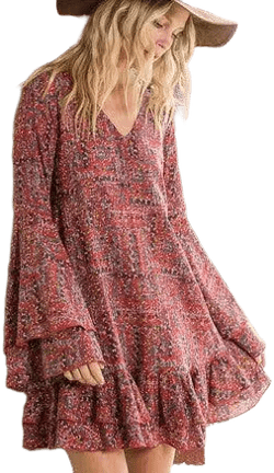 Floral Print Ruffle Sleeve Midi Dress