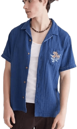 Aeropostale Men's Stitched Floral Gauze Camp Shirt