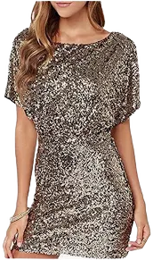 Shiny Gold Sequin Party Bodycon Mini Club Dress