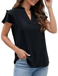 Allegra K Women's V Neck Ruffle Cap Sleeve Blouse