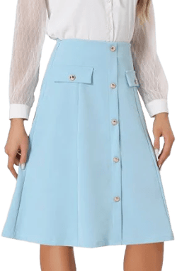 Knee Length Button Front A-Line Skirt