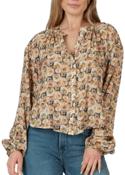 Women's Floral Print Notch Collar Button Up Blouse