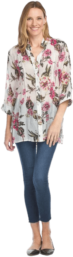 Papillon Clothing Floral Watercolor Pintuck Blouse