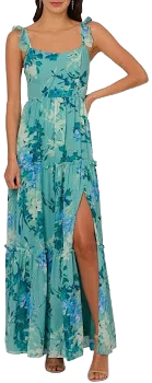 Adrianna Papell Women's Floral Chiffon Ruffle Maxi Dress