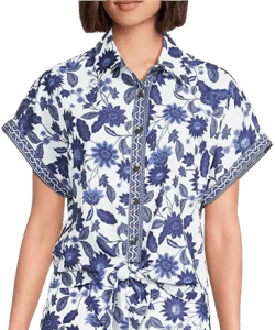 Preston York Mirabelle Floral Short Sleeve Button Front Collar Blouse