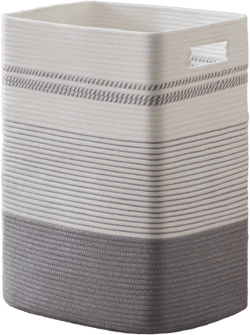 Laundry Hamper, Large Woven Rope Tall Laundry Basket with Handles, 22" X 17" X 13", Decorative Storage Basket for Clothes and Blankets in Living room, Bedroom, Grey & White Grey & White 80L