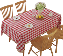 Alsoo Red Checkered Tablecloth Rectangle Cotton Linen Fabric Gingham Table Cloth Buffalo Plaid Table Cover with Tassel Washable for Kitchen Dining Picnic, Red White, 55X120'' Red White 55" x 120" (Rectangular)