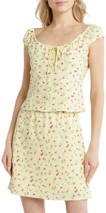 WAYF Women's Tie Front Linen Blend Top