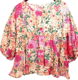 Easel Los Angeles Floral Ruffle Peasant Top M Boho Cottagecore Blouse