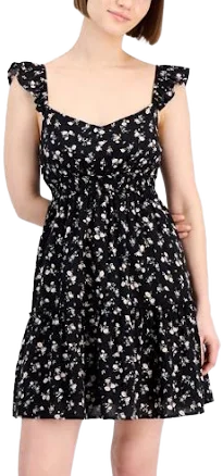 Pink Rose Juniors' Flutter-Sleeve Floral-Print Mini Dress