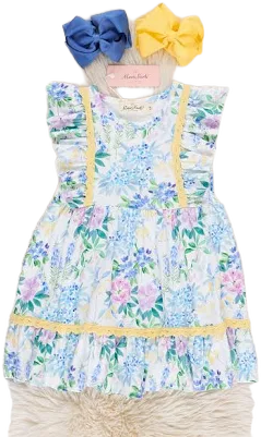 Toddler Girl Florals Dress Periwinkle & Yellow Painted Blooms Ruffle Dress Marie Nicole