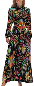 LINGTIAN Women's Traditional Mexican Colorful Long Dress