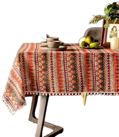 SUTAVIA Pompom Tassel Boho Tablecloth for Rectangle Table Covers Wrinkle Free Linen Bohemian Style Design Table Cloth for Dining