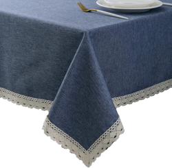 EHouseHome Faux Linen Tablecloth with Lace Trim - Waterproof/Spill Proof/Stain Resistant/Wrinkle Free/Oil Proof - for Banquet, Parties,Dinner,Kitchen,Wedding,Holiday,Denim Blue Square 70X70Inch Denim Blue 70" x 70" (Square)
