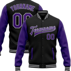 Custom Varsity Letterman Two Tone Jacket Black Bomber Full-Snap Men's
