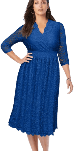 Plus Size Women's Stretch Lace A-Line Dress by Jessica London in Dark Sapphire (Size 14 W) V-Neck 3/4 Sleeves