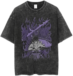 Japanese 2024 Harajuku Cotton T-Shirt with Washed Anime Print
