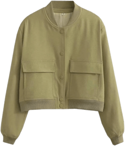 Bomber Jacket with Front Pockets and Ribbed Cuffs