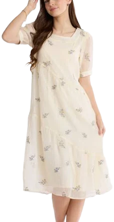 Sweet Salt Clothing Square Neck Asymmetrical Tiered Short Sleeve Dress