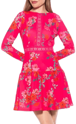Alexia Admor Women's Alexa Floral Long Sleeve Fit & Flare Dress