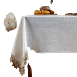 ARTABLE Lace Tablecloth Linen Fabric White Rectangle Table Cloth Fall Christmas Washable Table Cover for Kitchen Home Picnic Indoor Outdoor Camping Dining Decor (Offwhite, 52 x 70 Inch) Offwite-4 70" x 52" (Rectangular)
