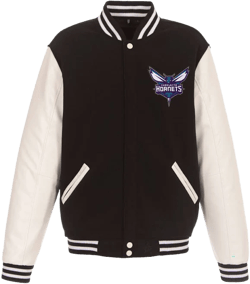 JH Design Men's Charlotte Hornets Reversible Fleece Faux Leather Jacket