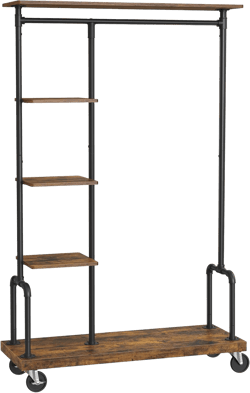 VASAGLE Clothes Rack, Clothing Garment Rack on Wheels, Rolling Clothes Organizer with 5-Tier, Industrial Pipe Style, Rustic Brown UHSR66BX