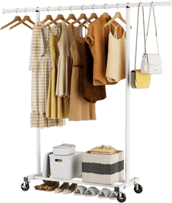 Portable Clothing Clothes Garment Rack Wheels,46.5" L Sturdy Clothing Racks for Hanging Clothes, Metal Wardrobe Closet Rack Clothes Storage Organizer for Coats, Shirts, Dress, White