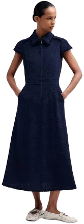 Textured Cotton-blend Midi Dress In Navy