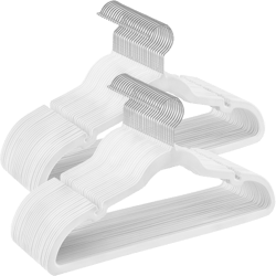 SONGMICS Velvet Hangers 50 Pack, Non-Slip Clothes Hangers, Suit Hangers with Shoulder Notches, Pants Bar, 360° Swivel Hook, Space-Saving, for Closet, Cloud White UCRF029W05