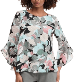 Kasper Women's Printed Ruffle-Sleeve Blouse