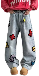 Men's Design Embroidered Straight Leg Wide-leg Hip Hop Pants