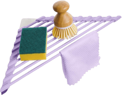Tomorotec Compact Silicone-Coated Triangle Dish Drying Rack for Sink Corner - Foldable Stainless Steel Over-The-Sink Organizer and Storage Shelf (Light Purple)