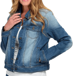 One World Classic Button-Front Stretch Denim Jean Jacket