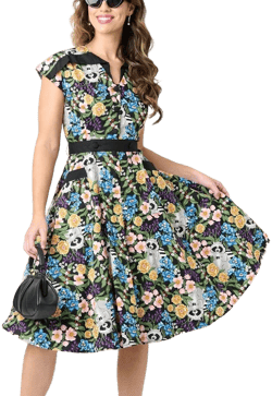Unique Vintage Raccoon Floral Print Hedda Swing Dress