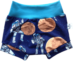 To the moon summer shorts, astronaut outer space theme organic baby clothes, cloth diaper cover pants, toddler bummies, kids beach outfit