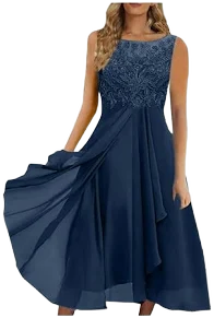 Women's Sleeveless Round Neck Lace Chiffon Sundress